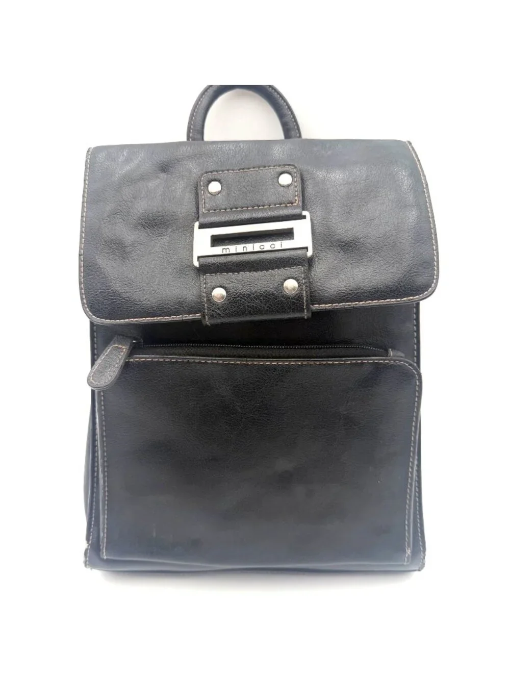 Minicci Black Faux Leather Mini Backpack Purse Silver Buckle Adjustable Straps